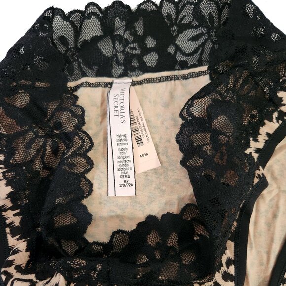 New Victoria's Secret Cotton High Leg Cheetah Brief Panty with Lace Trim - Picture 2 of 3